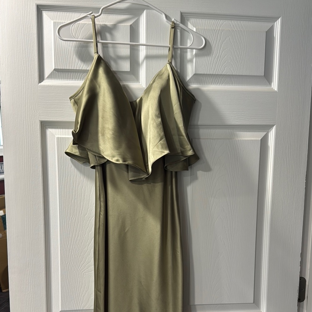Revelry Silver Sage Dress with Ruffle Detail